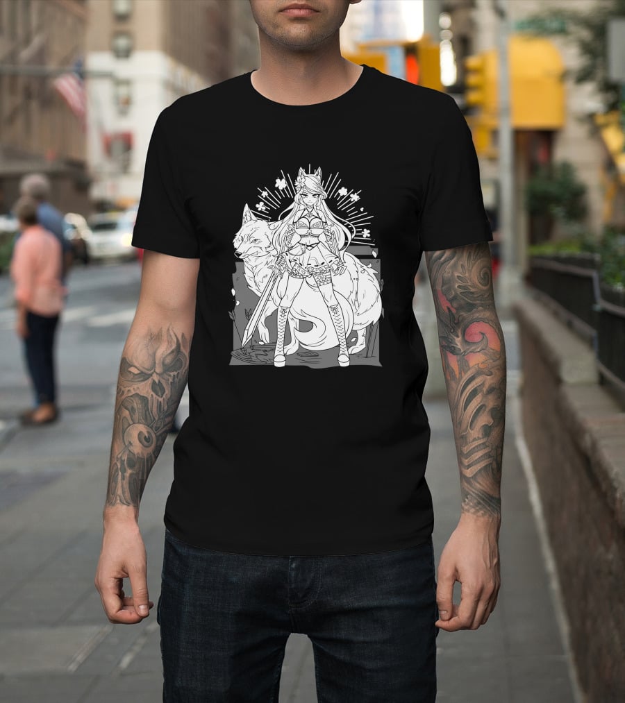 Shark Robot Silvervale Vshojo Warrior With Wolf Companion T-Shirt