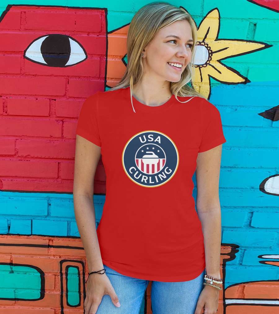 USA Curling Team Peterson Red Emblem T-Shirt