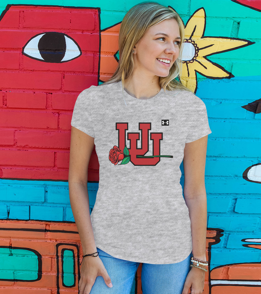 Utah Utes Interlocking Logo With Rose Under Armour Football T-Shirt