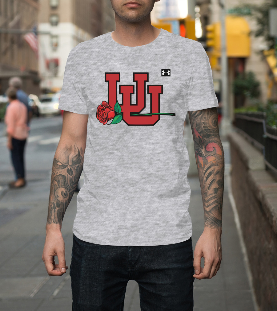 Utah Utes Interlocking Logo With Rose Under Armour Football T-Shirt