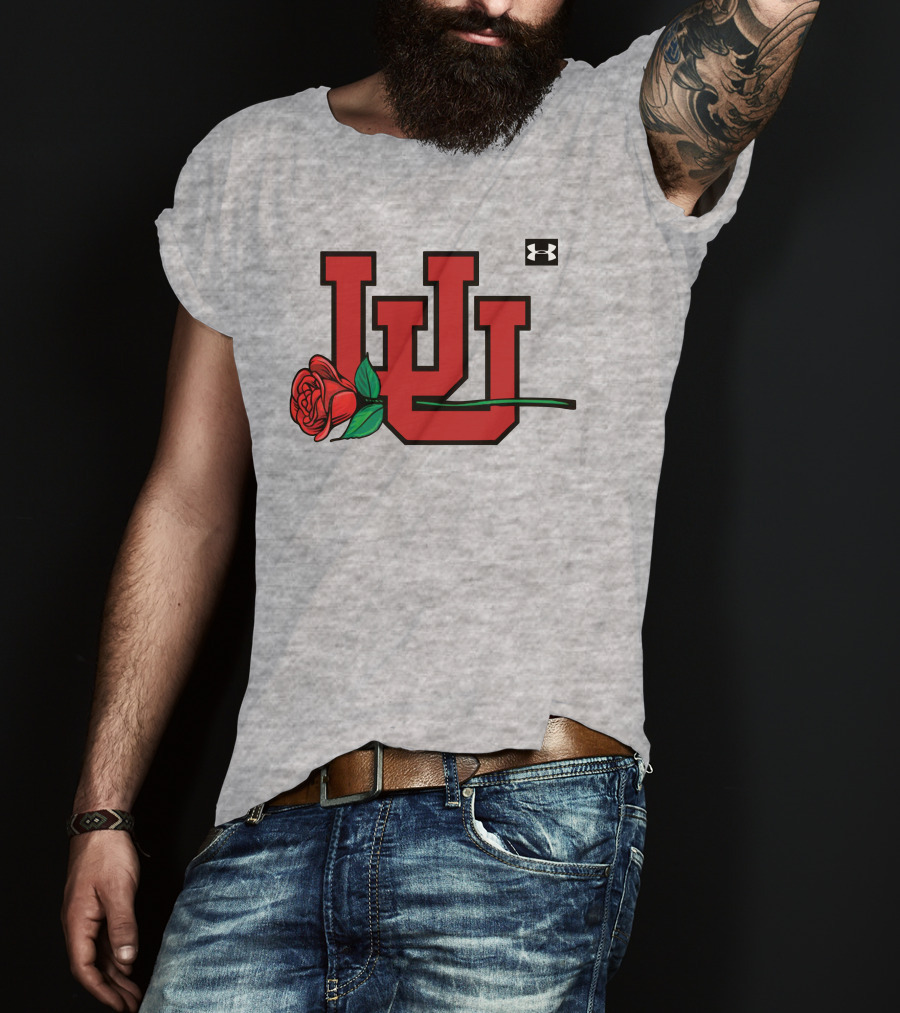 Utah Utes Interlocking Logo With Rose Under Armour Football T-Shirt