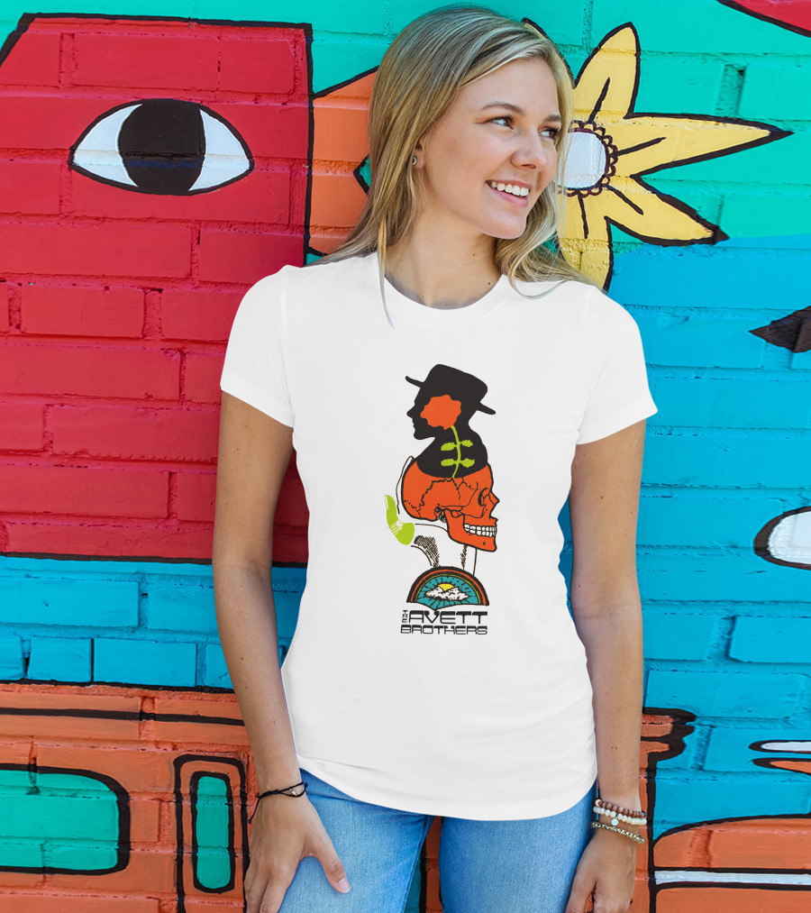 Avett Brothers Merch Skull Flower Hat Sunburst T-Shirt
