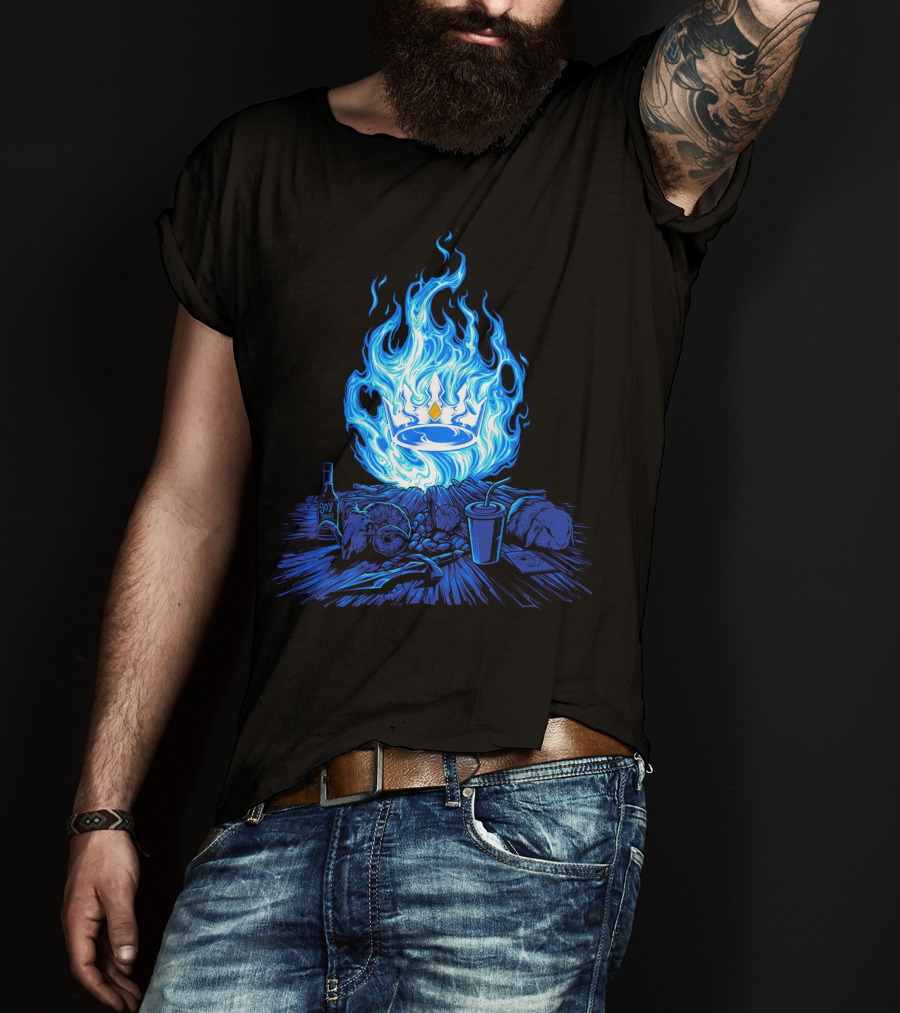 Otk Merch Blue Flame Crown With Tabletop Food And Drinks T-Shirt