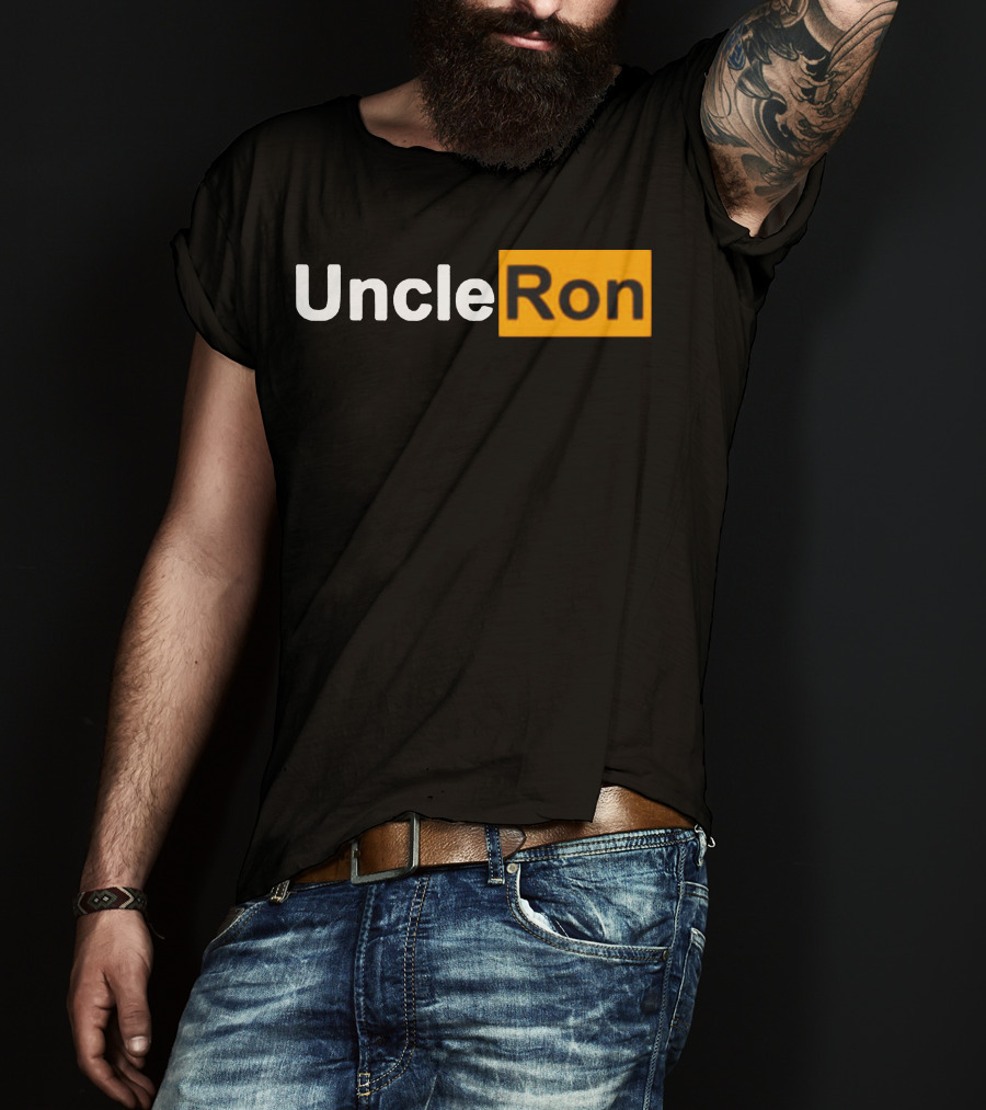 Uncle Ron Black And Orange Text Block T-Shirt