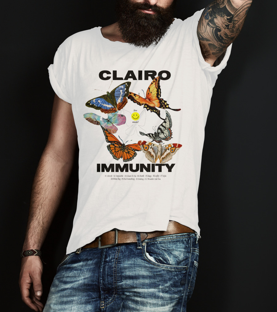 CLAIRØ IMMUNITY Butterflies Album Tracklist Live Music T-Shirt