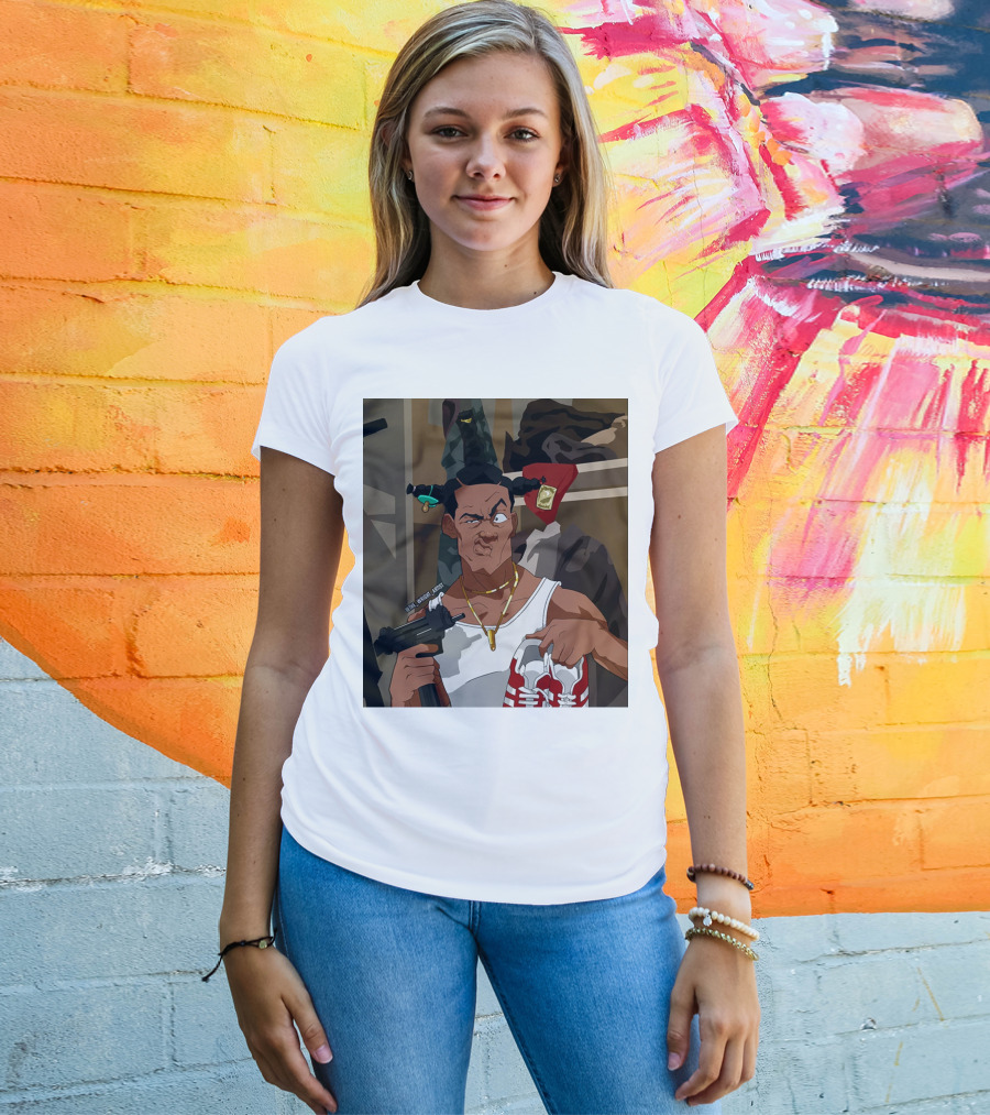 Loc Dog Mens Society Parody Character Holding Sneakers And Gun T-Shirt