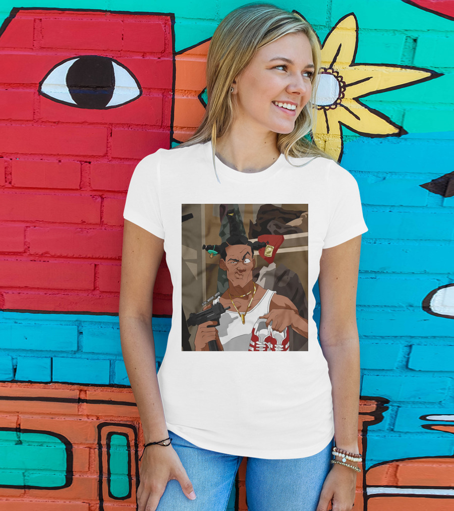 Loc Dog Mens Society Parody Character Holding Sneakers And Gun T-Shirt