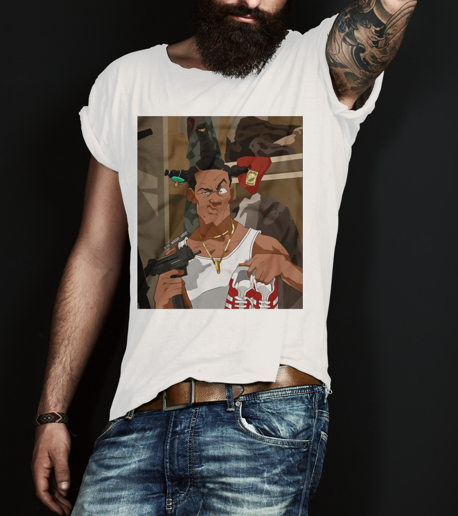 Loc Dog Mens Society Parody Character Holding Sneakers And Gun T-Shirt