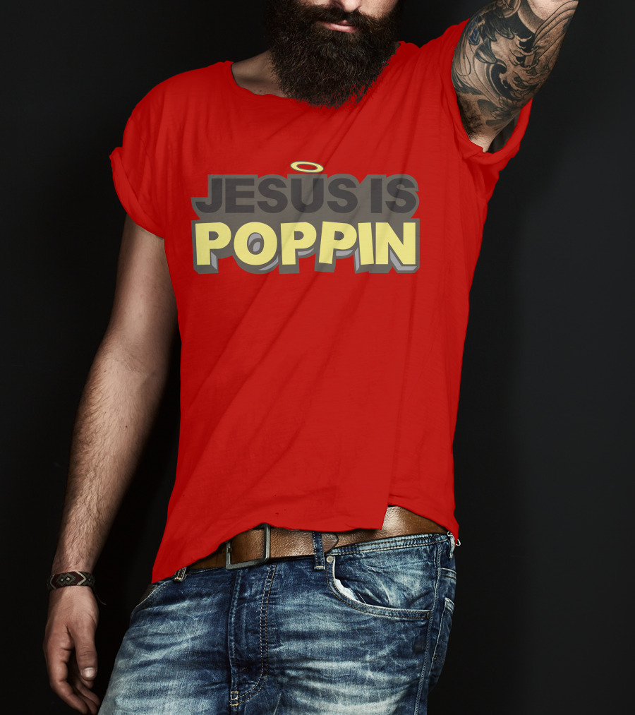 JESUS IS POPPIN Angel Halo Icon On Red T-Shirt