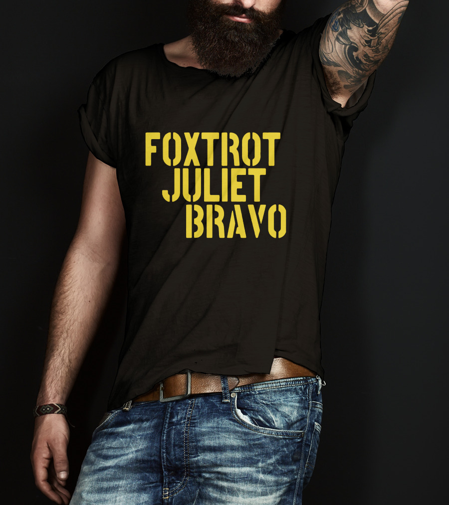 Foxtrot Juliet Bravo Military Style Yellow Text Longsleeve T-Shirt
