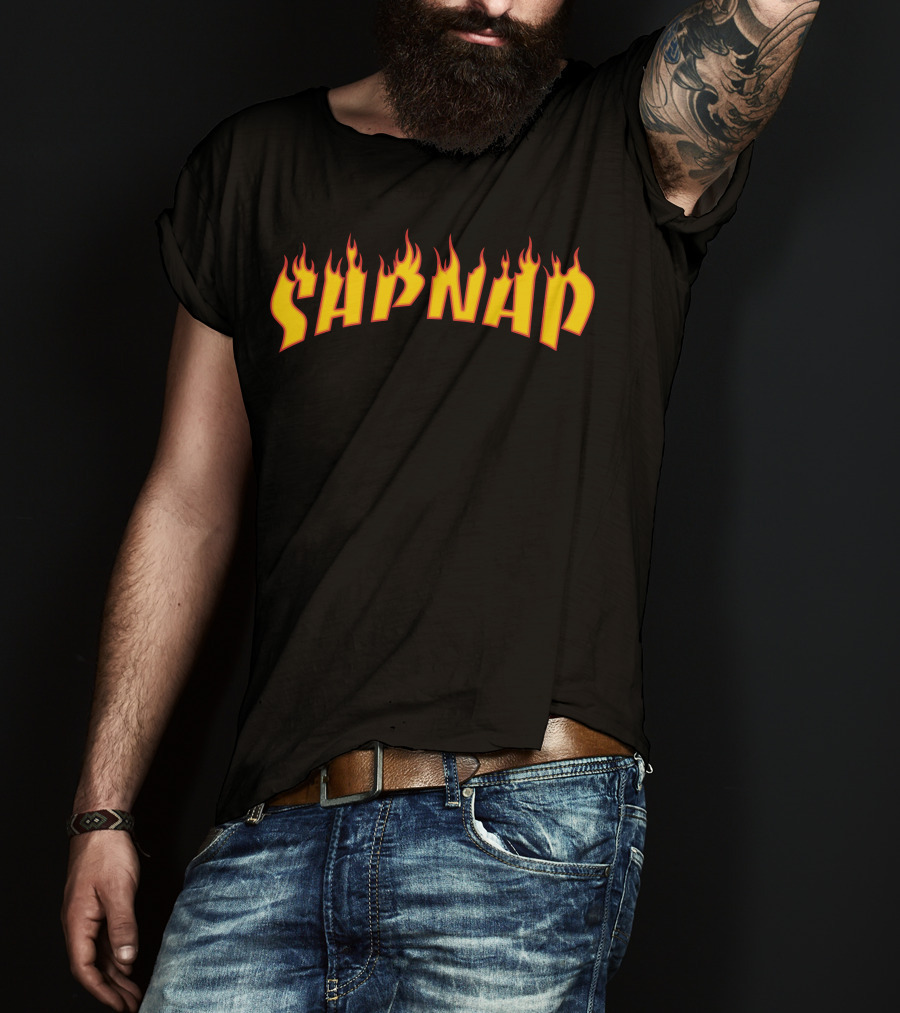 Sapnap Flame Text Design Black T-Shirt