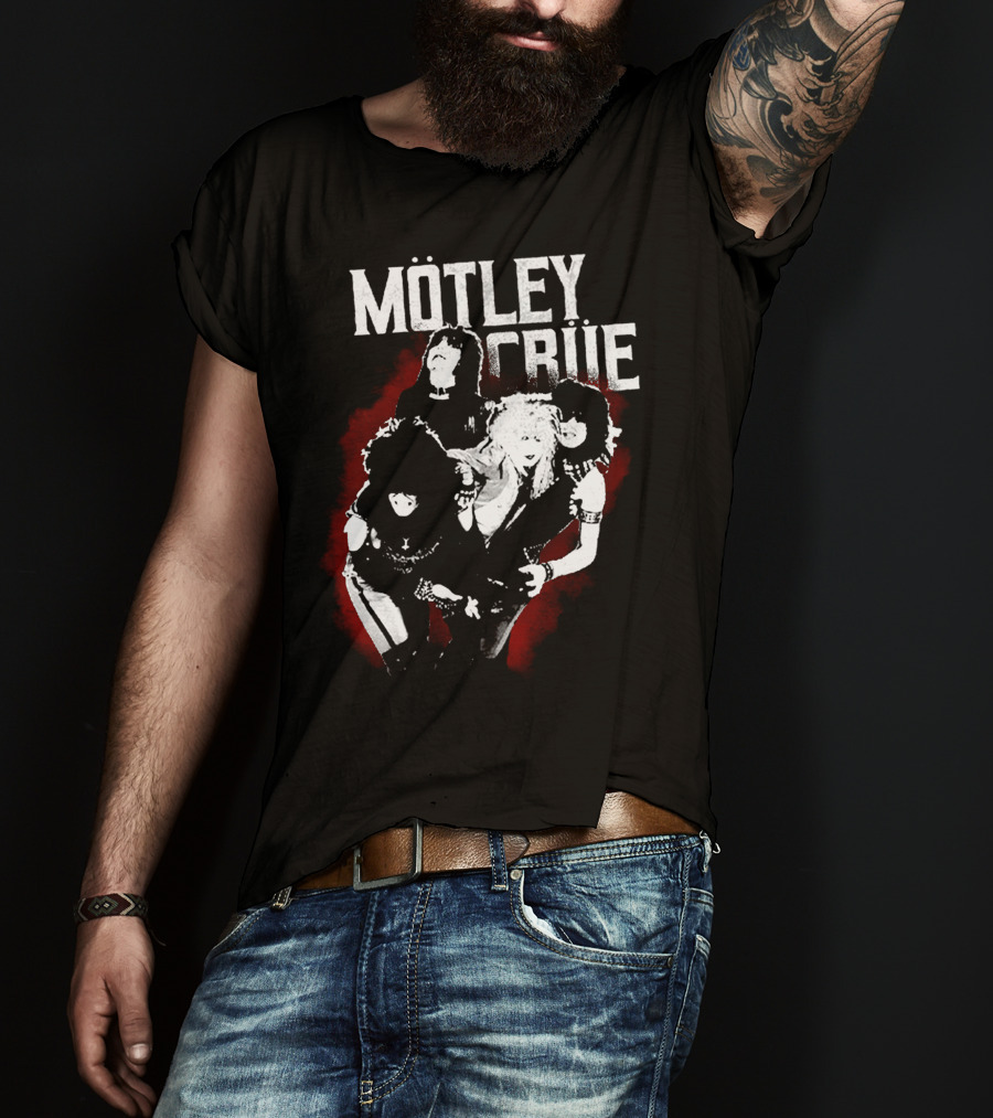 Mötley Crüe Vintage Band Photo Black And Red T-Shirt