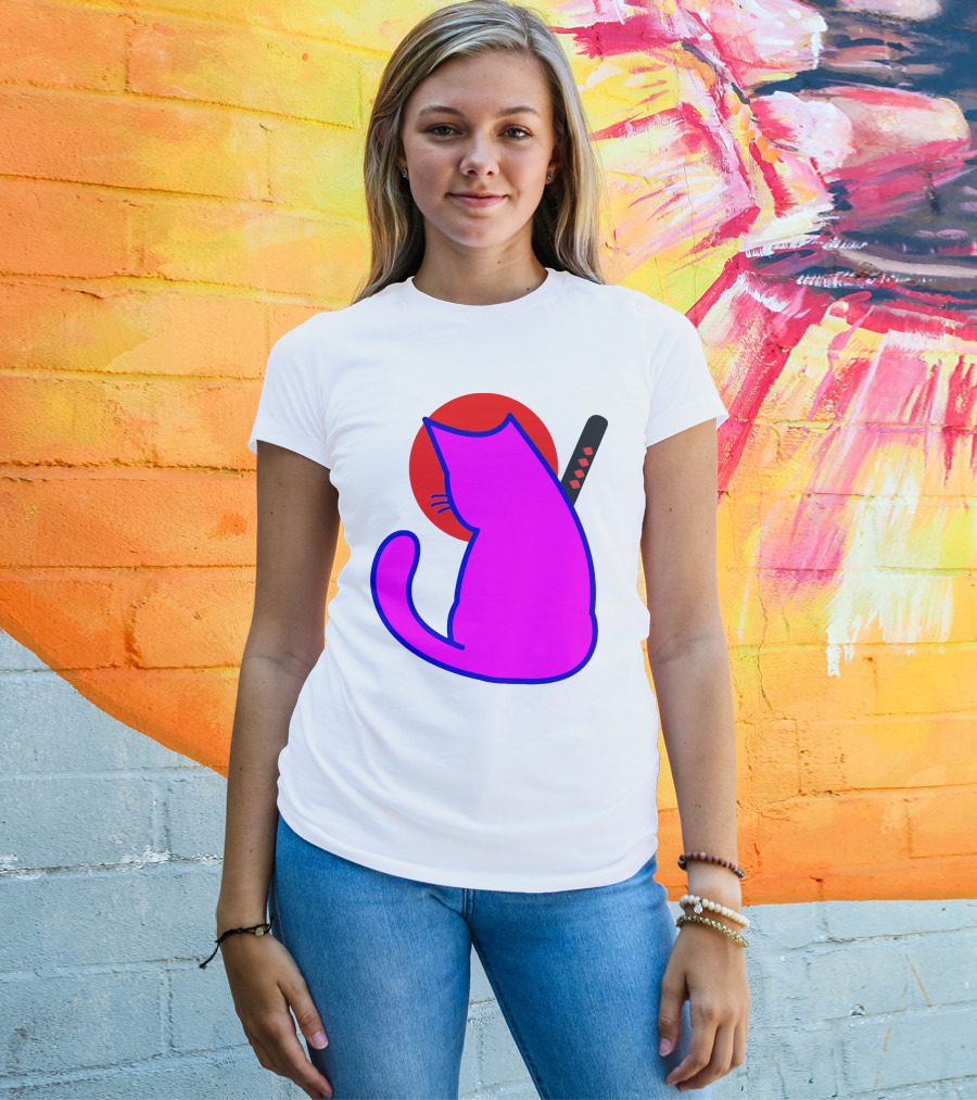 Sodapoppin Merch Pink Cat Samurai Sun T-Shirt