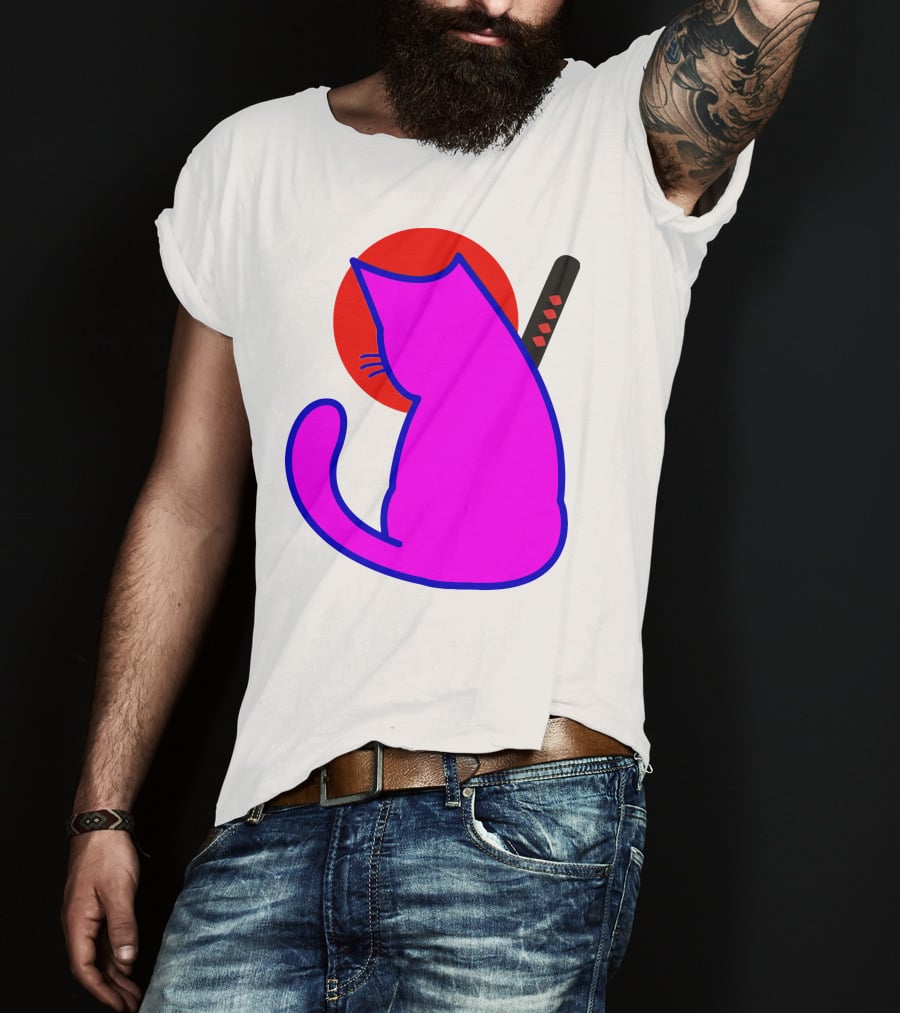 Sodapoppin Merch Pink Cat Samurai Sun T-Shirt
