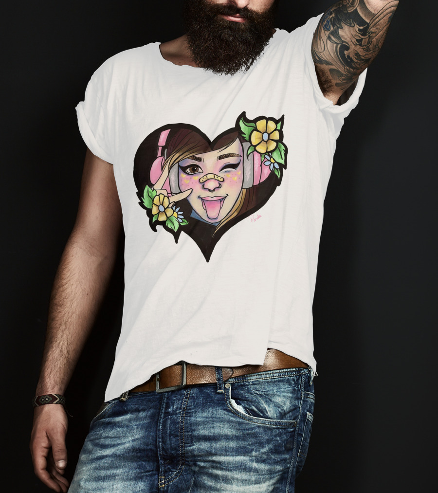 Digitalprincxss Heart Headphones And Flower T-Shirt