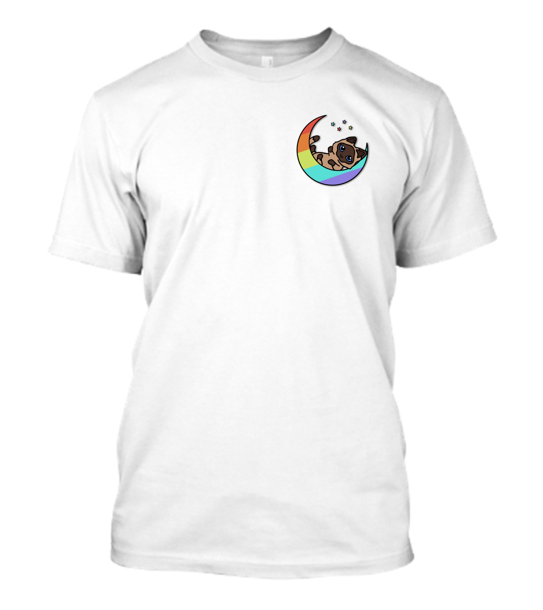 Antfrost Cat On Rainbow Crescent With Stars T-Shirt