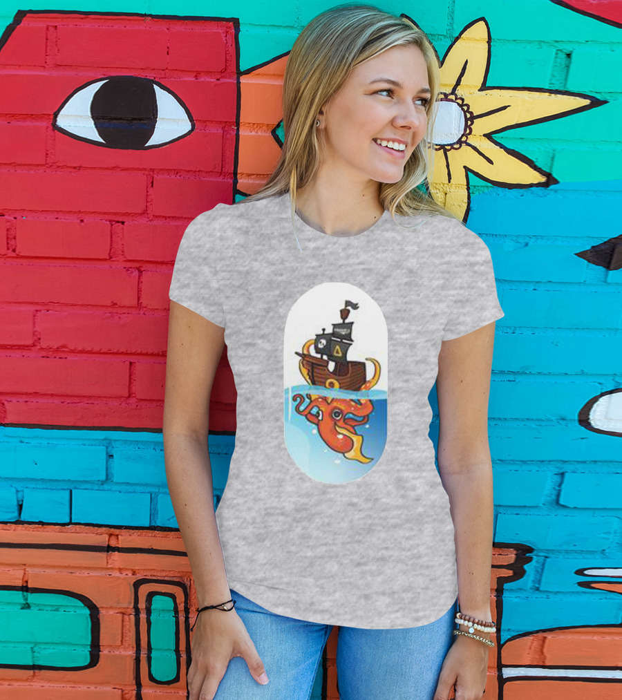 A For Adley Pirate Ship And Orange Octopus Adventure T-Shirt
