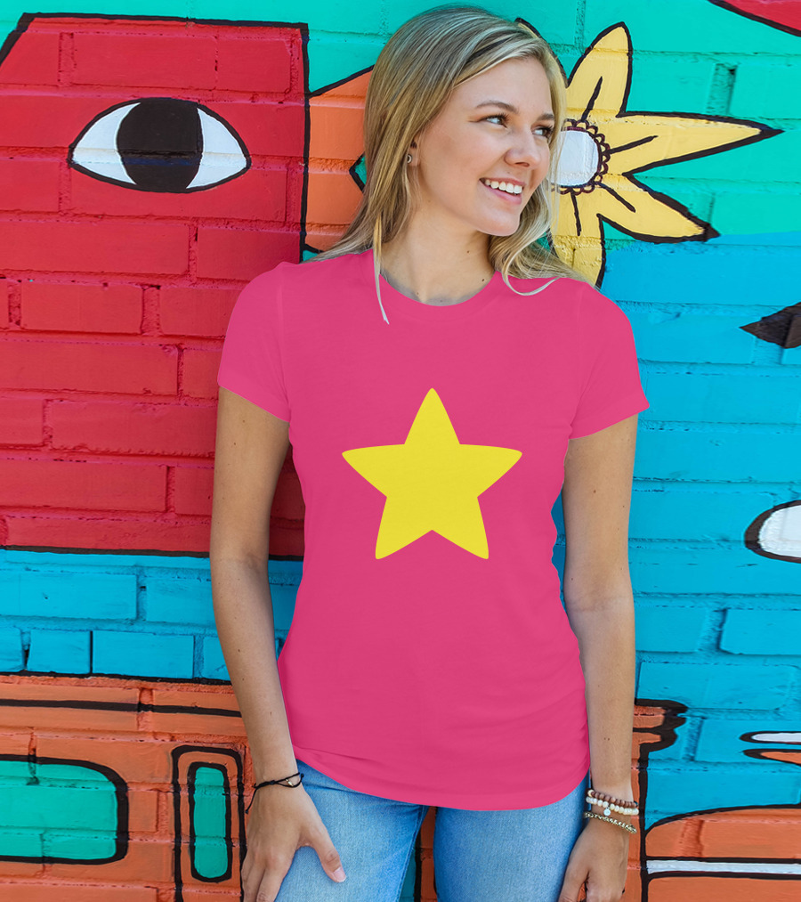 Steven Universe Yellow Star On Pink Background Cosplay T-Shirt