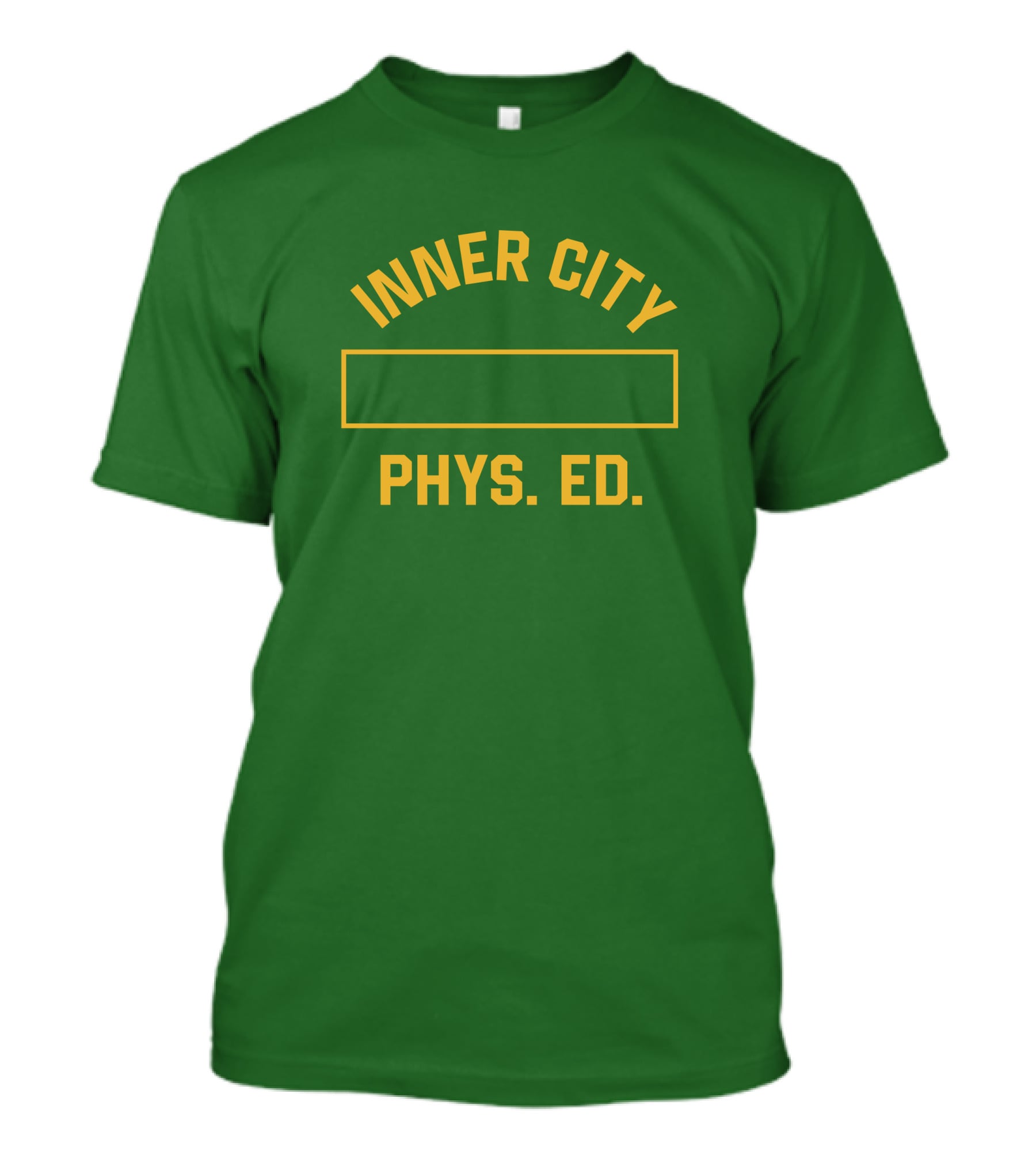 Inner City Phys Ed Green Yellow Block Letters T-Shirt