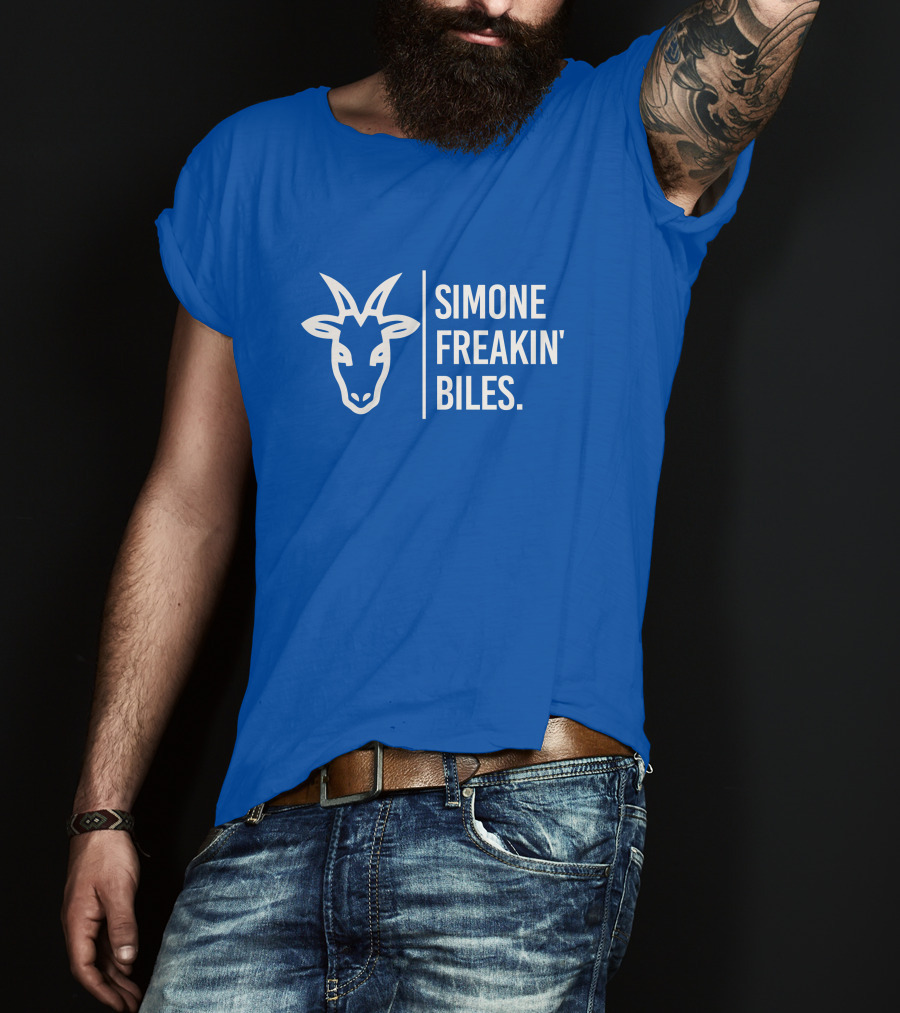 SIMONE FREAKIN' BILES GOAT Iconic Gymnast Tribute Blue T-Shirt