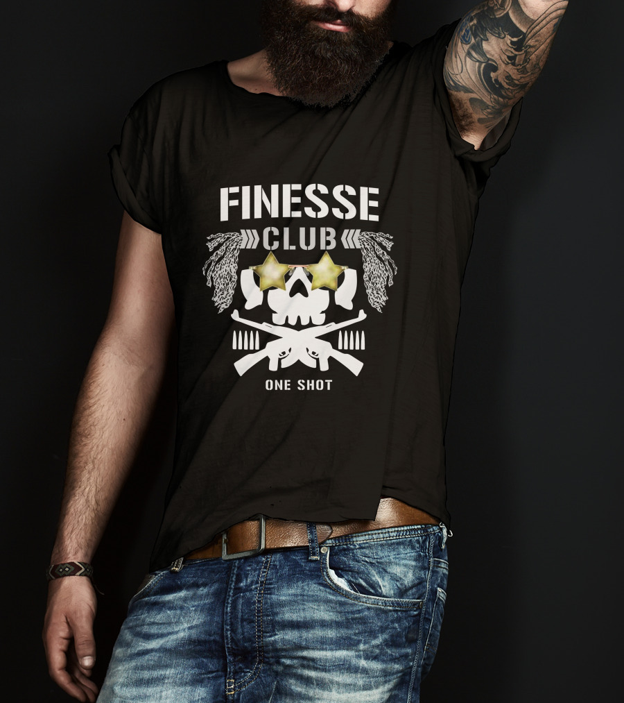 Finesse Club One Shot Skull Stars Logo NJPW1972 Chris Bey Merch T-Shirt