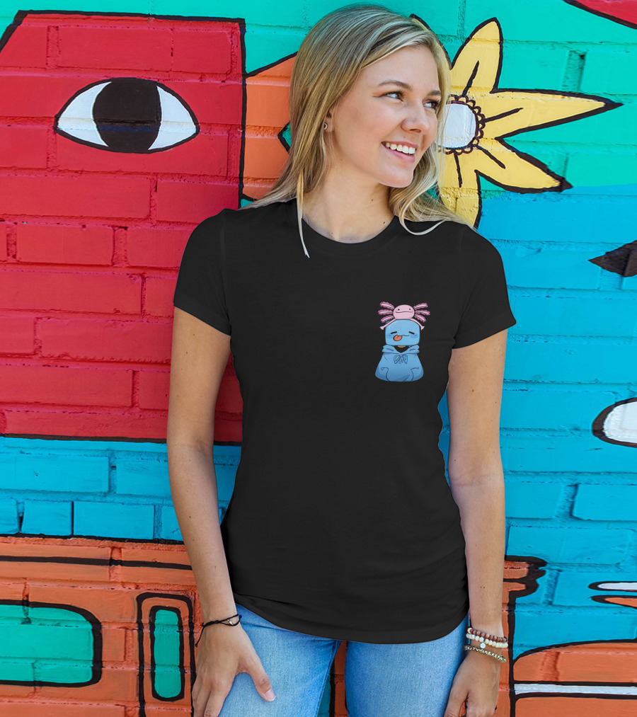 Skeppy Merch Skeppy Axolotl Cute Blue Hoodie With Pink Axolotl On Head T-Shirt