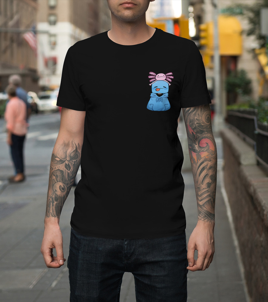 Skeppy Merch Skeppy Axolotl Cute Blue Hoodie With Pink Axolotl On Head T-Shirt