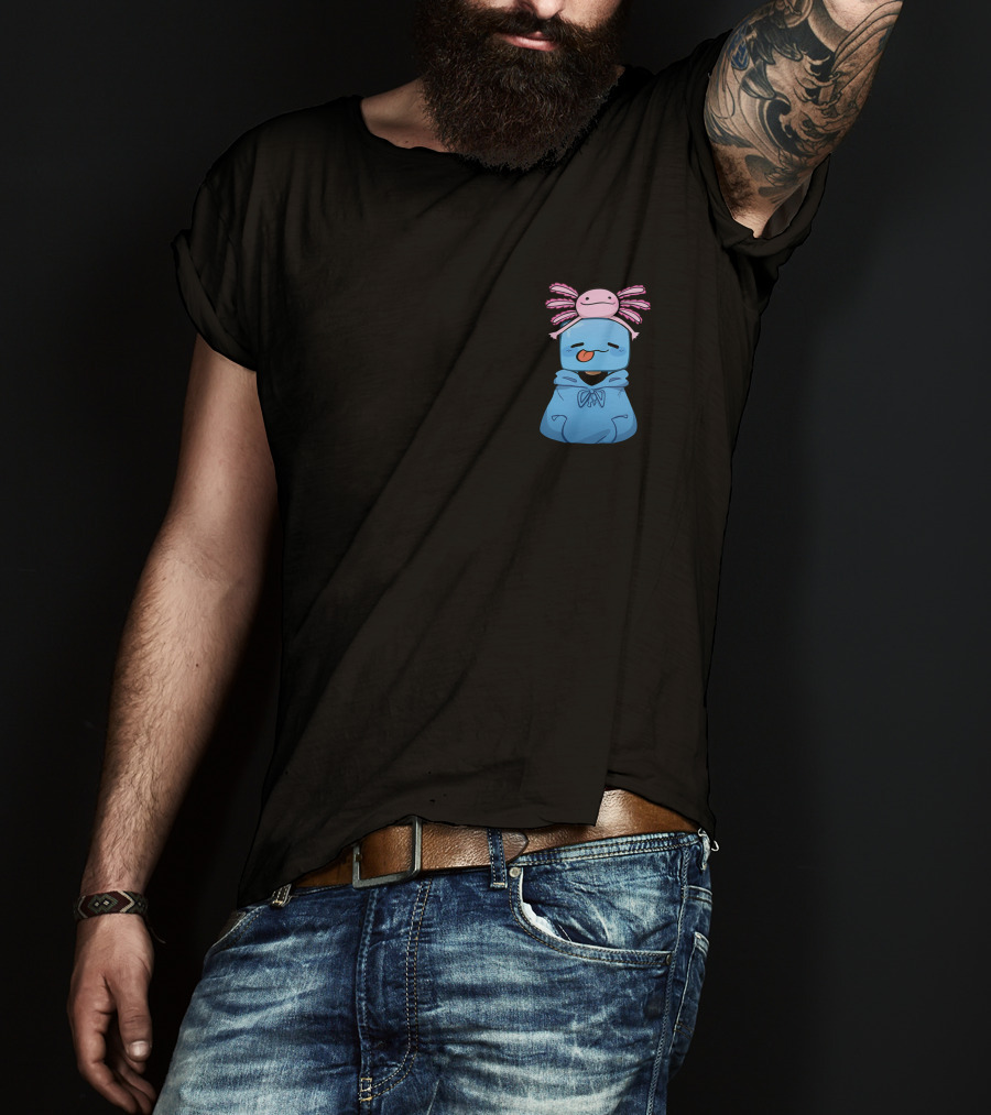 Skeppy Merch Skeppy Axolotl Cute Blue Hoodie With Pink Axolotl On Head T-Shirt