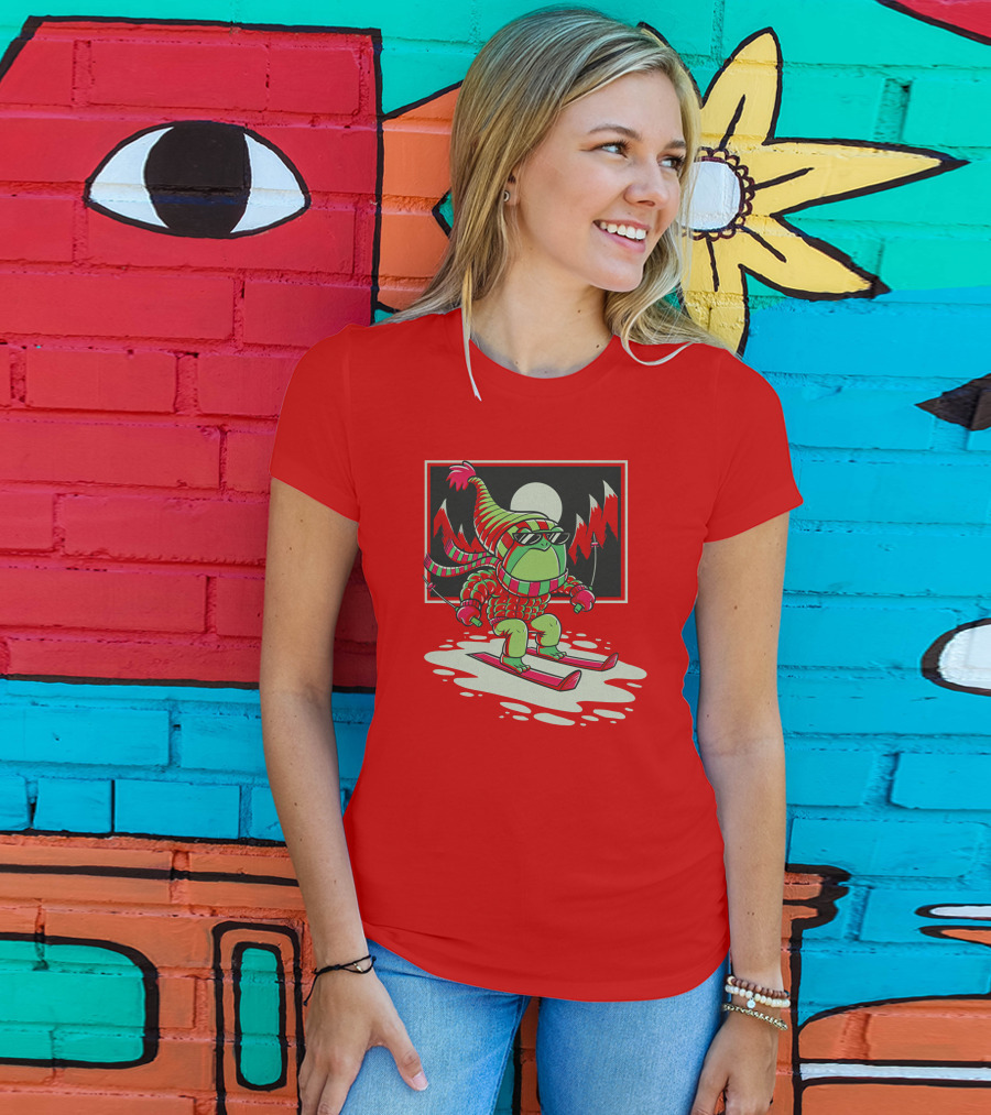 Boomerna Skifrog Merch Frog Skiing Snowy Mountains T-Shirt