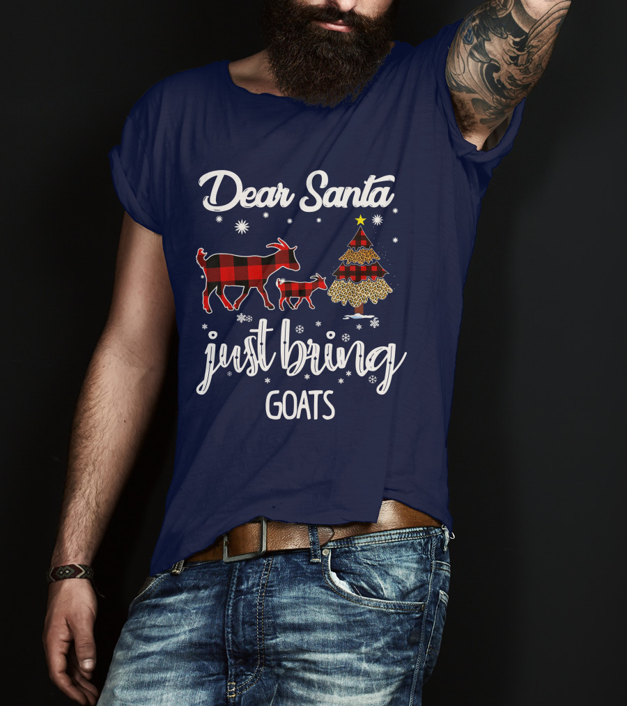 Dear Santa Just Bring Goats Plaid Christmas Tree Snowflakes T-Shirt