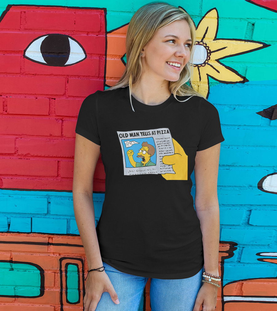 Old Man Yells At Pizza Newspaper Cartoon Parody Pizzamas Merch T-Shirt