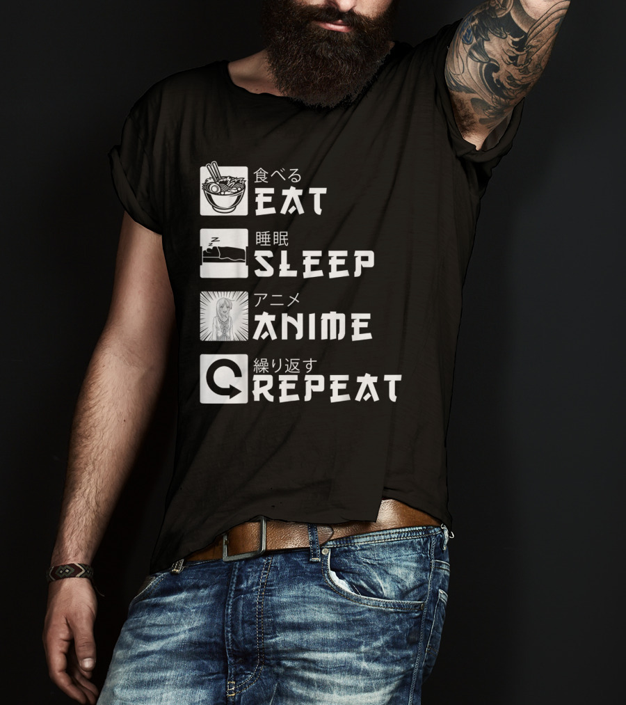 Eat Sleep Anime Repeat Japanese Manga Cosplay Bowl Zzzz Girl Arrows T-Shirt