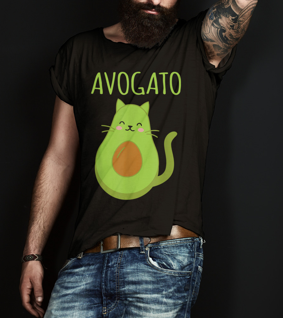 Avogato Cute Happy Cat Avocado T-Shirt