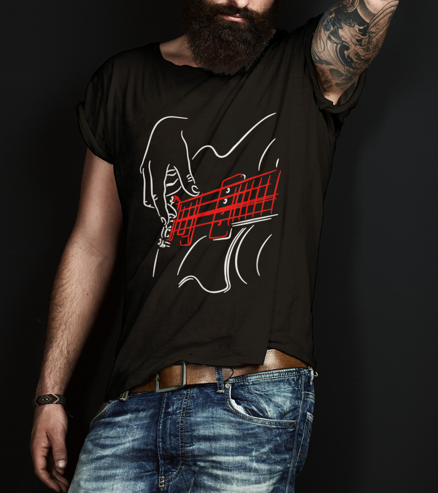Acoustic Guitar Guitarist Bass Player Musician Outline Sketch T-Shirt