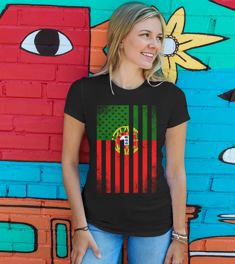 Half Portuguese Flag American Inside Me USA Flag Fusion T-Shirt