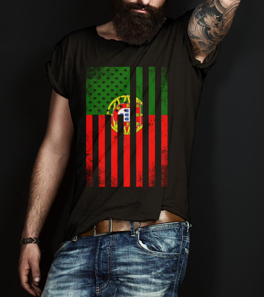 Half Portuguese Flag American Inside Me USA Flag Fusion T-Shirt