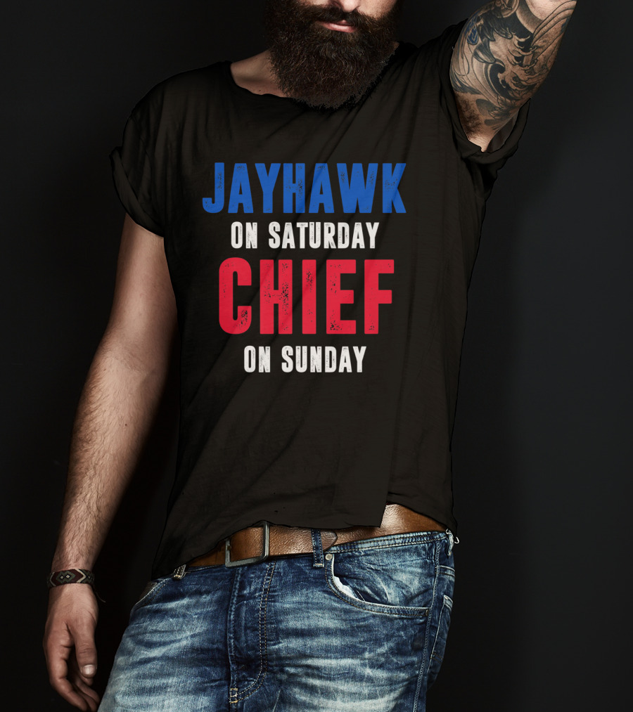 Jayhawk On Saturday Chief On Sunday Kansas MO Lawrence T-Shirt