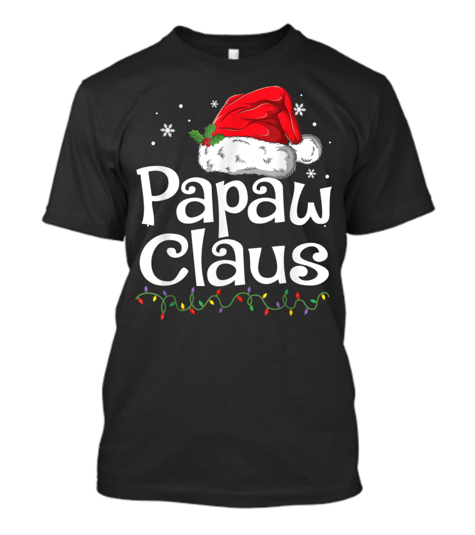 Papaw Claus Christmas Santa Hat With Snowflakes And Holiday Lights T-Shirt