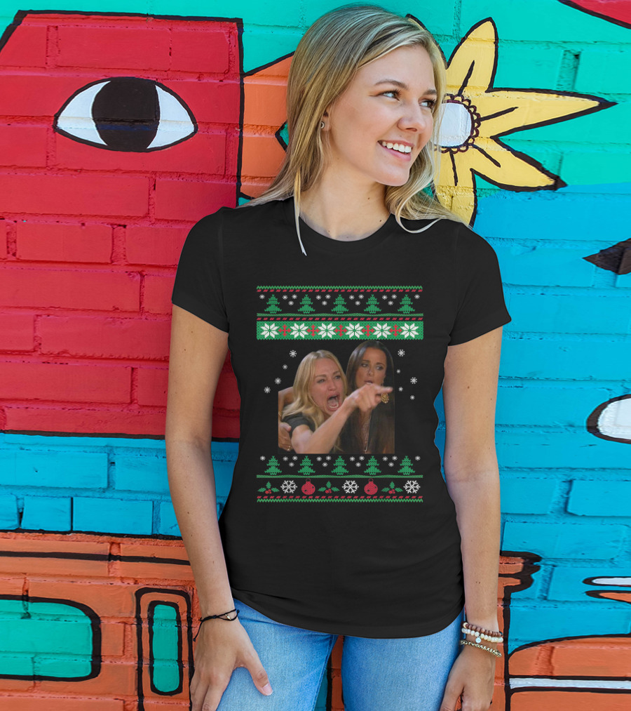 Woman Yelling At A Cat Ugly Christmas Sweater Meme T-Shirt