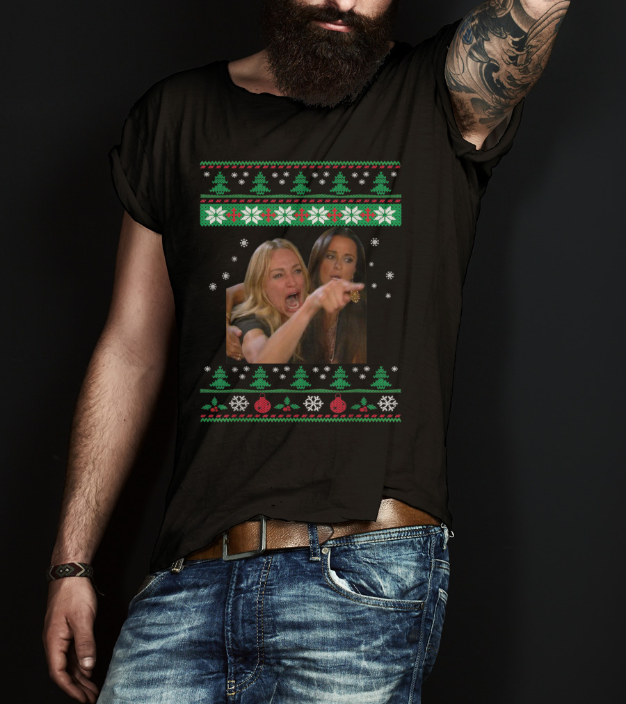 Woman Yelling At A Cat Ugly Christmas Sweater Meme T-Shirt