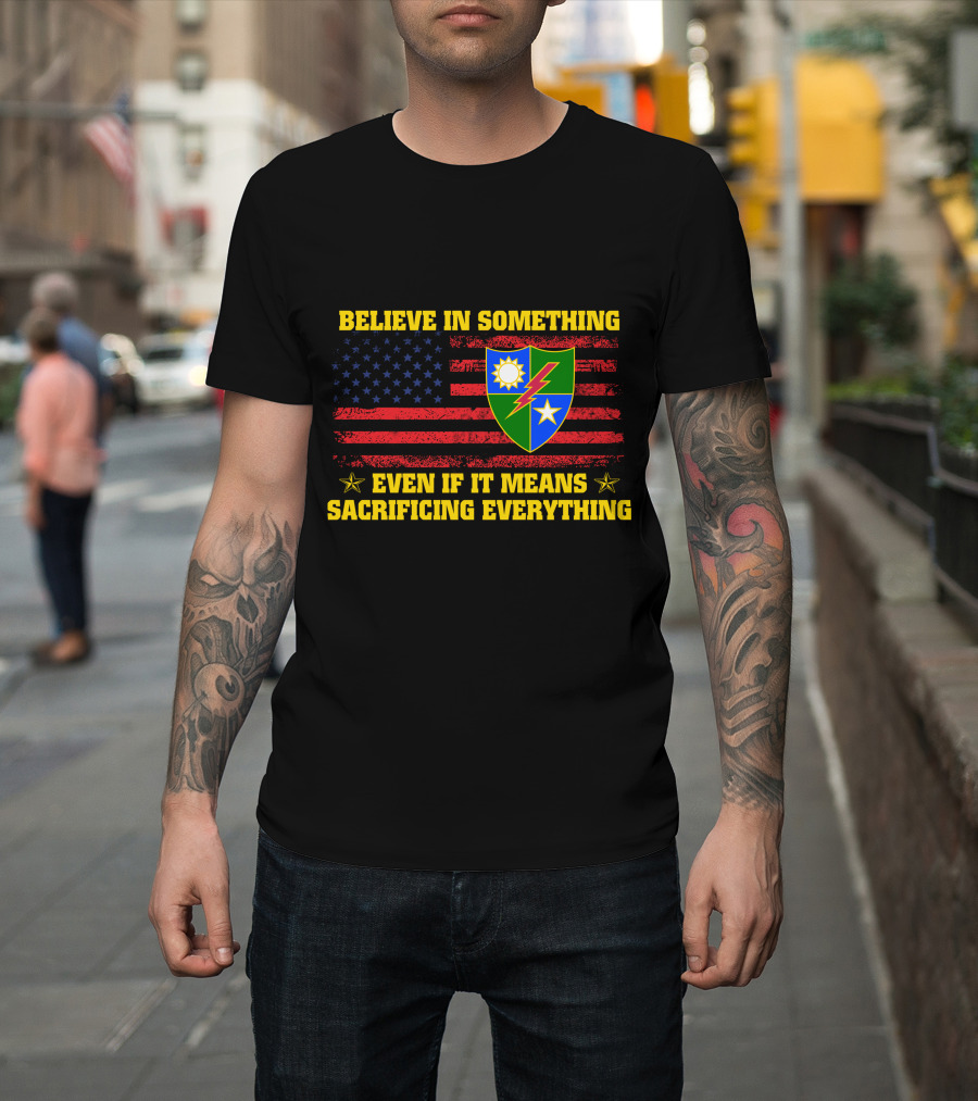 Believe In Something Even If It Means Sacrificing Everything American Flag Shield Stars T-Shirt
