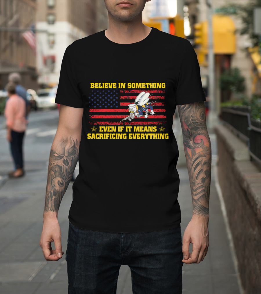 Believe In Something Even If It Means Sacrificing Everything Patriotic Bee Soldier With American Flag T-Shirt