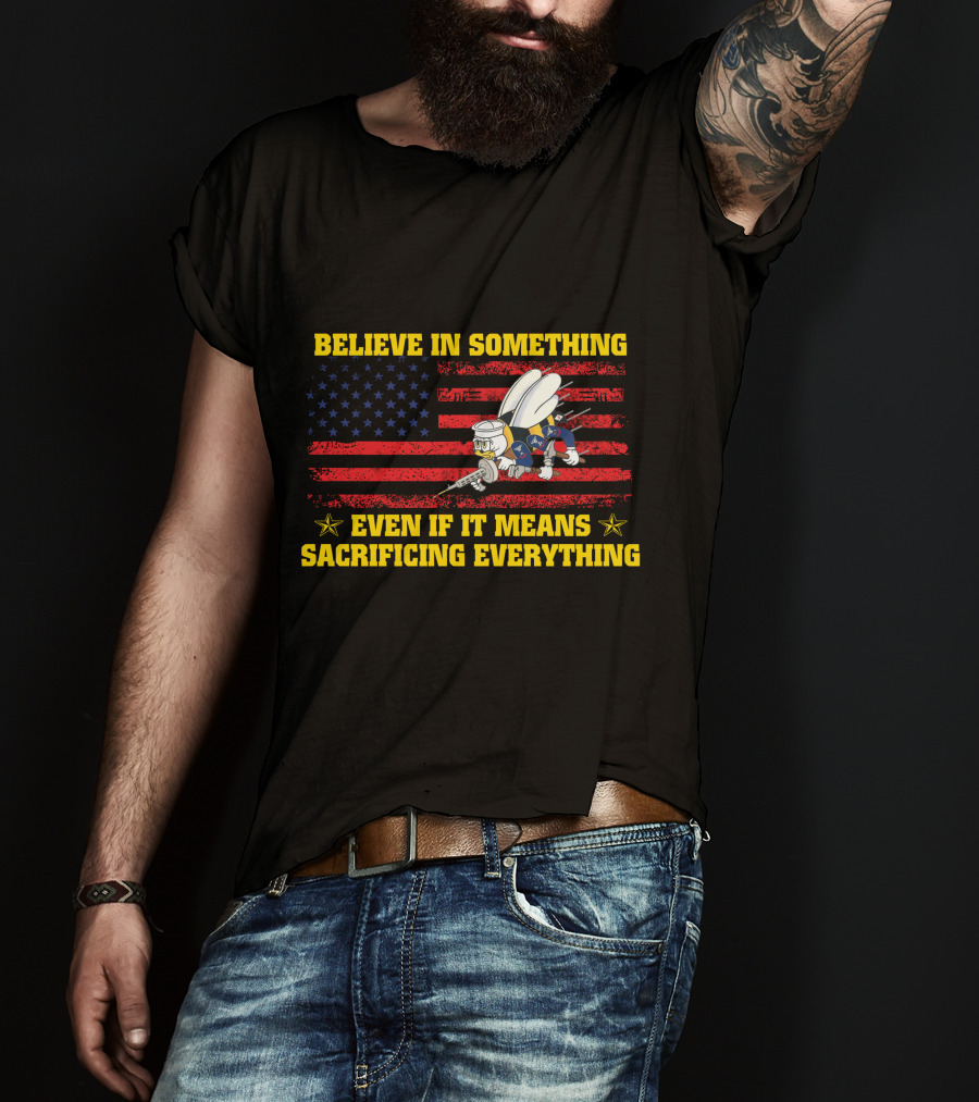 Believe In Something Even If It Means Sacrificing Everything Patriotic Bee Soldier With American Flag T-Shirt