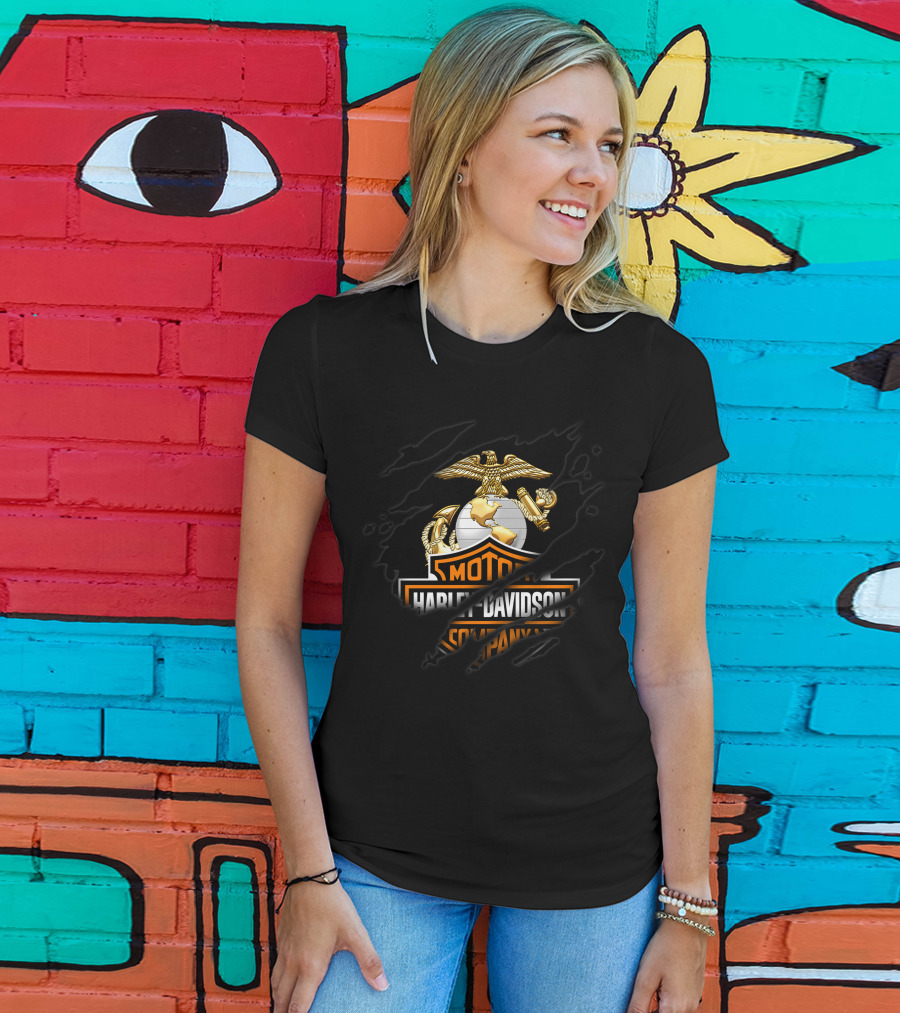 Harley Davidson Motor Company Us Marine Eagle Globe Anchor T-Shirt