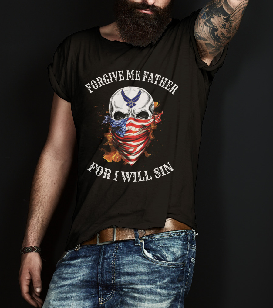 Forgive Me Father For I Will Sin Skull American Flag Bandana With Air Force Symbol T-Shirt