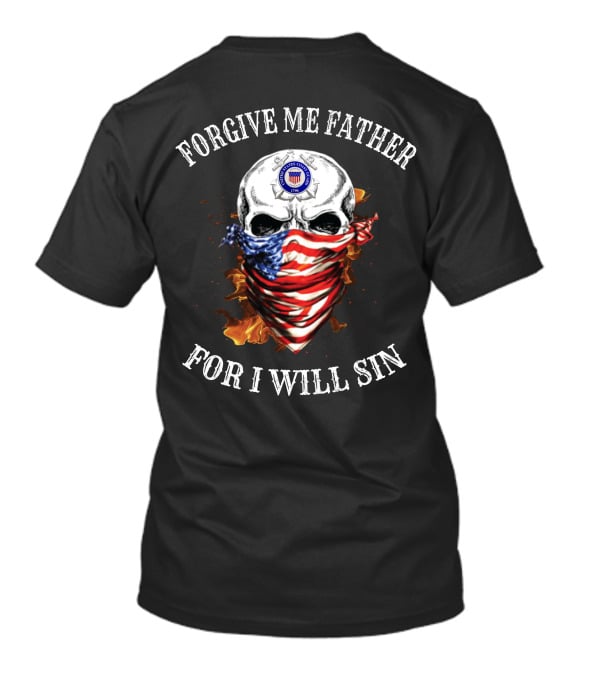 Forgive Me Father For I Will Sin Skull With American Flag Bandana And Fire T-Shirt