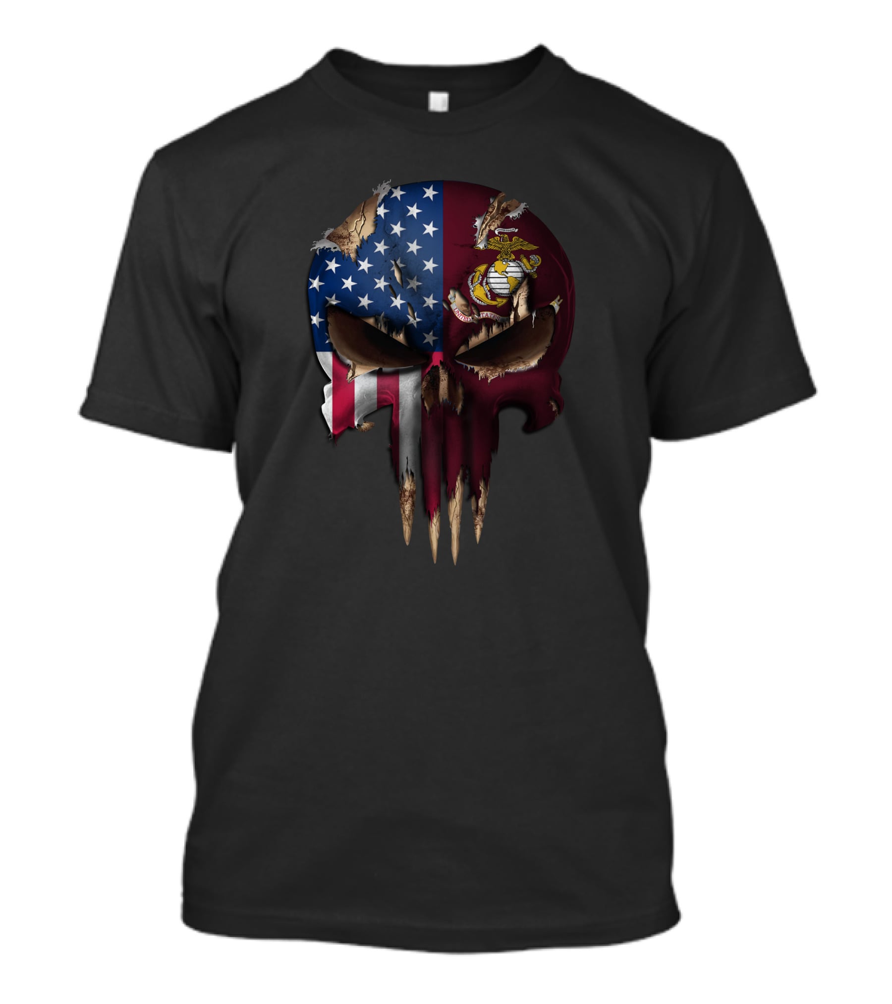 Patriotic Us Flag Skull With Marine Corps T-Shirt