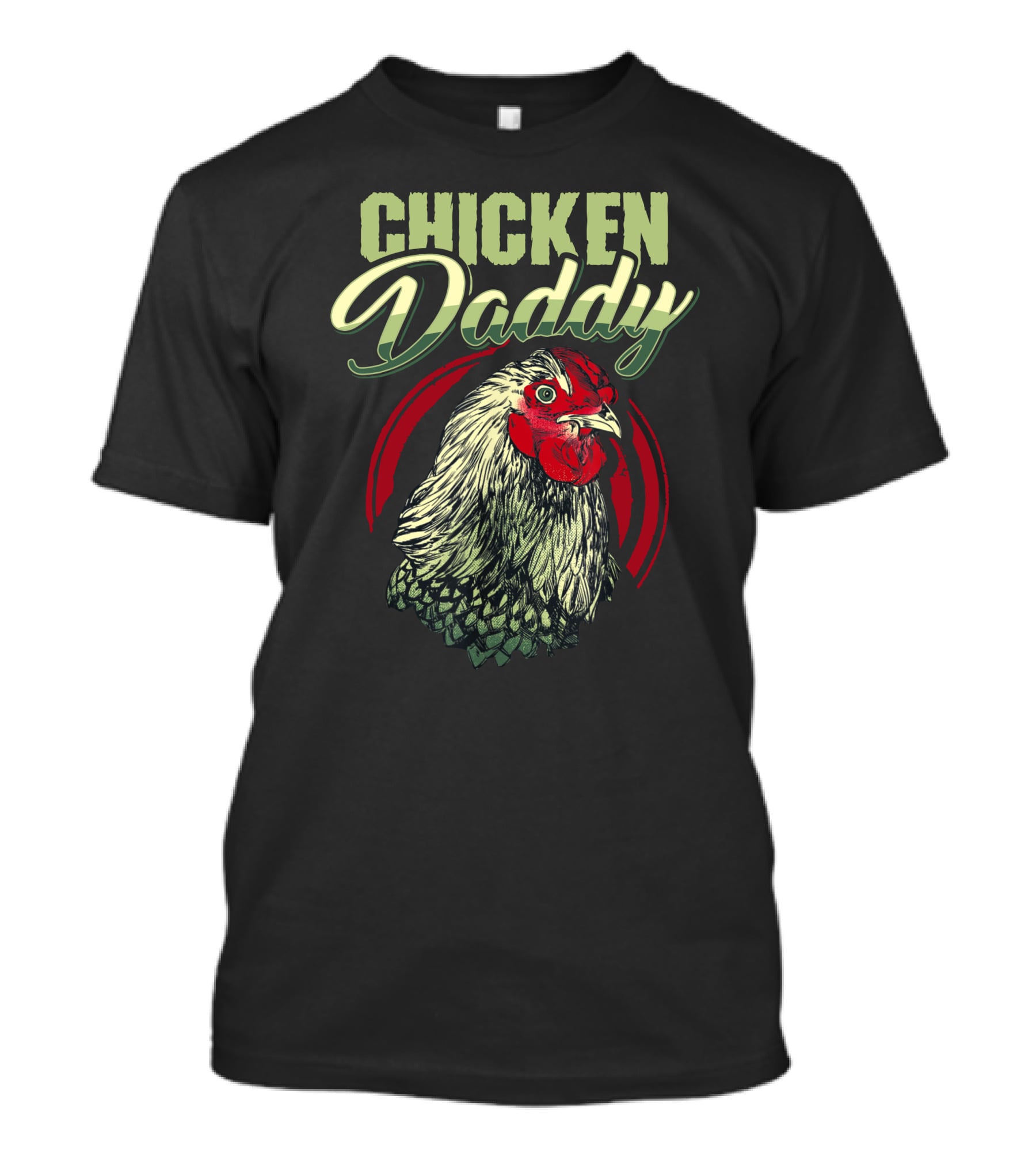 CHICKEN DADDY Rooster Graphic With Red And Green Details T-Shirt