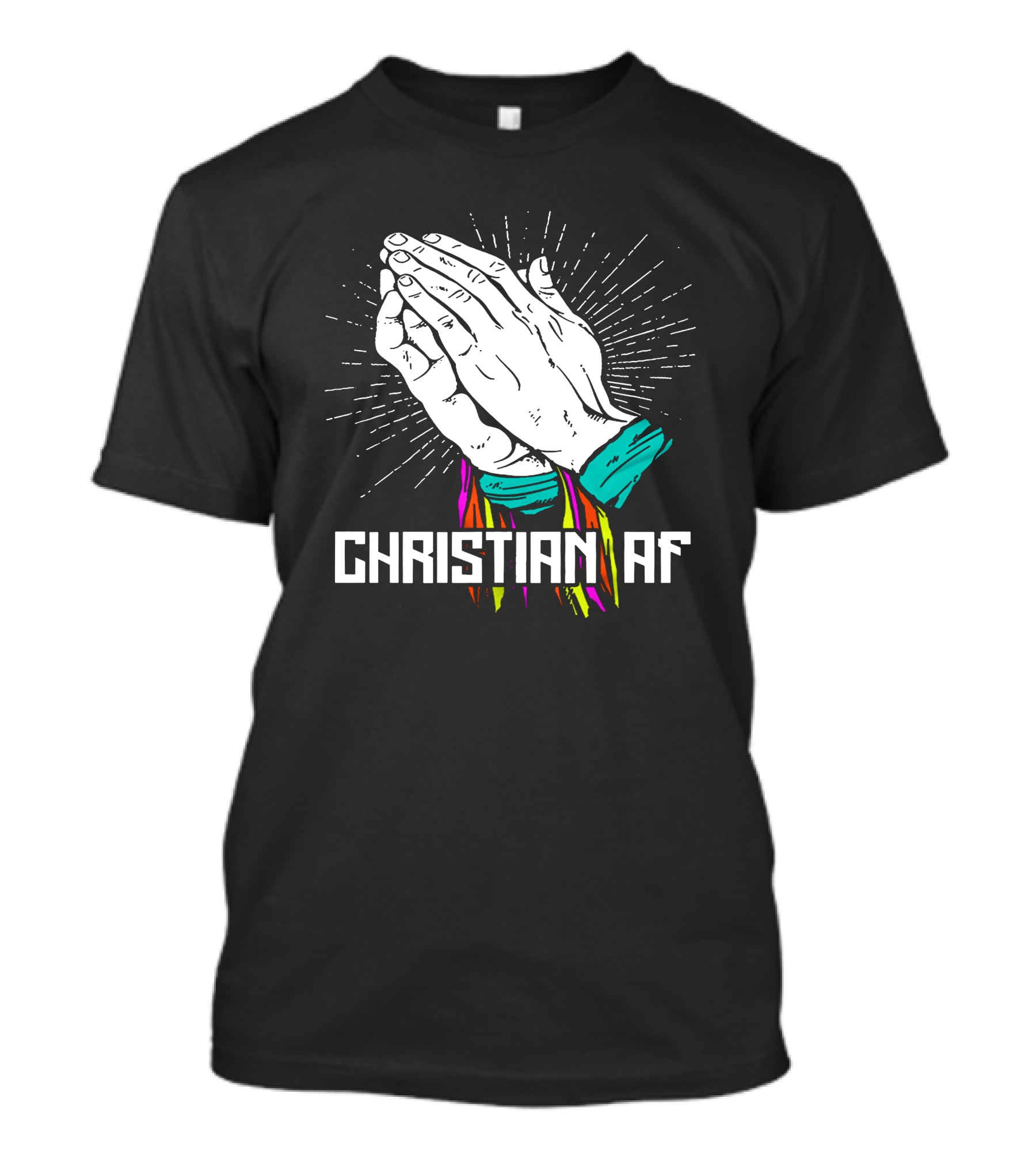 AEW Christian Af Praying Hands Burst Colorful Streamers T-Shirt