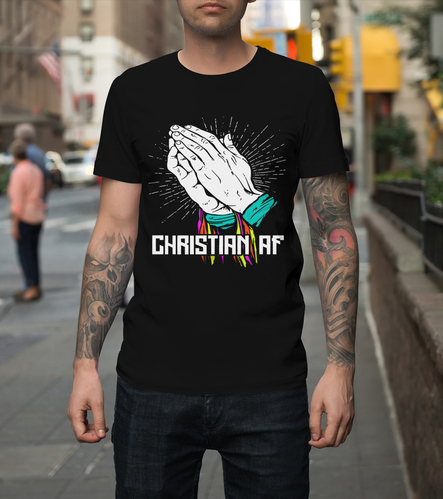 AEW Christian Af Praying Hands Burst Colorful Streamers T-Shirt